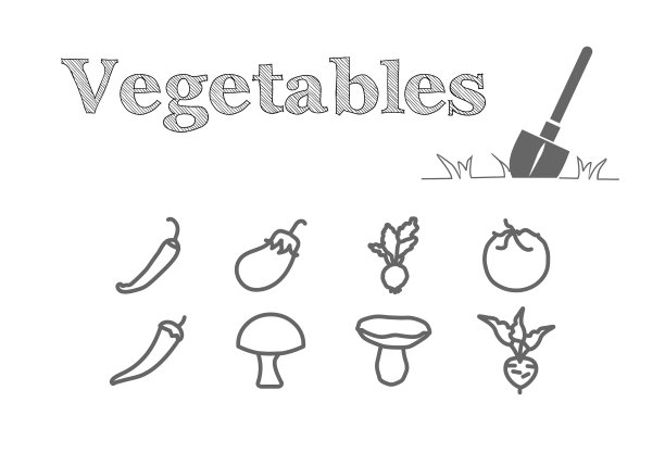 蔬菜线图标设置与胡椒蘑菇图片下载