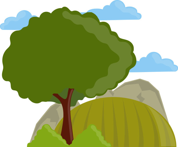 绿色的树，山丘和天空图片下载