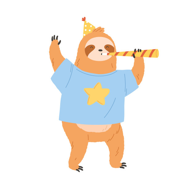 快乐树懒在生日派对上吹帽子图片下载