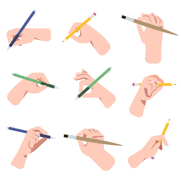 手拿着钢笔、铅笔和画笔图片下载