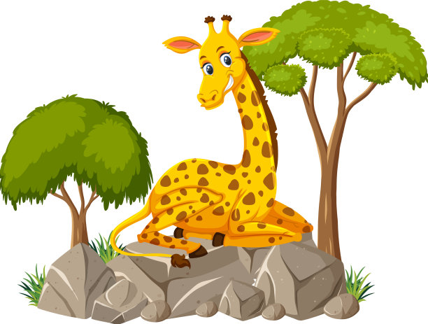 孤立的场景可爱的长颈鹿躺在石头上图片下载