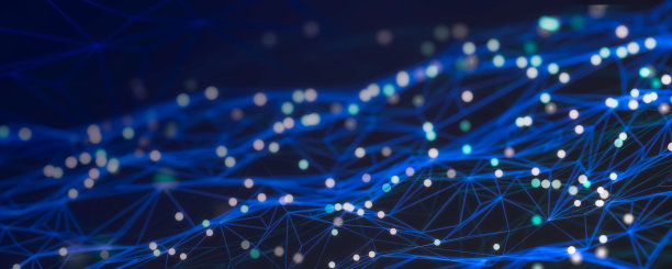 抽象的未来主义连接点和线在深蓝色的背景。数字技术的概念。大数据可视化。粒子的数字动态波。3 d演示。图片下载