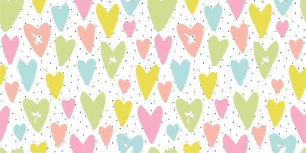 可爱的手绘心无缝图案，可爱浪漫的背景，伟大的情人节，母亲节，纺织品，壁纸，横幅-矢量设计图片下载