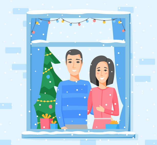 幸福的一对男人女人看窗外图片下载