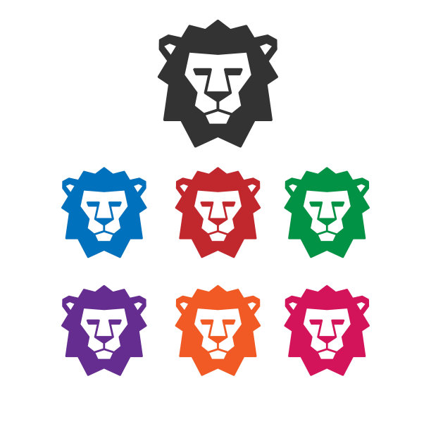 狮子的头标志。野生动物面临图标。纹章纹章和皇室标志矢量插图形象。图片下载