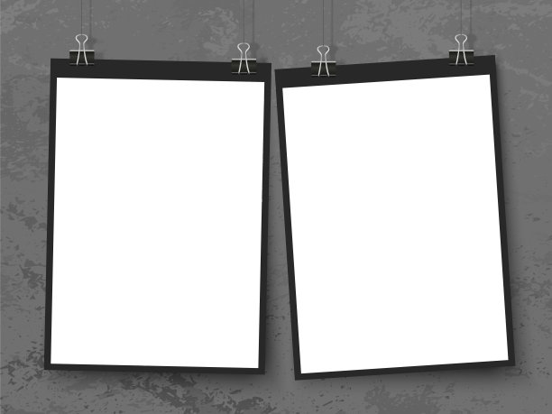 贴在墙上活页夹上的海报。矩形黑纸模型设置。现代时尚的垂直框架为您的设计。矢量模板的图片，绘图，报价海报或照片。图片下载