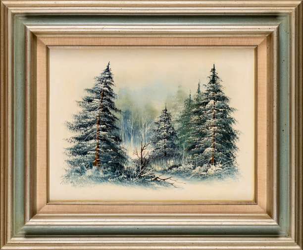 框vintage油画冬季常青树图片下载