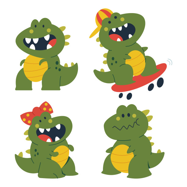 可爱的恐龙与有趣的情绪向量卡通人物设置孤立在白色背景。图片下载
