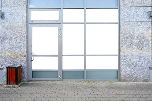 空白的白色店面窗户是现代建筑的模型图片下载