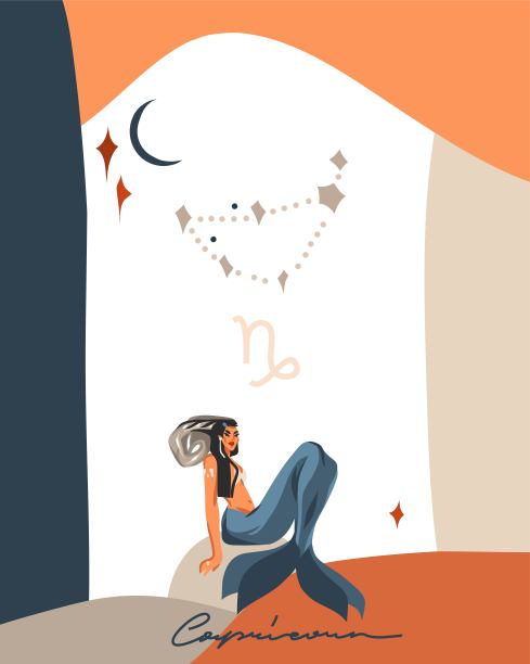 手绘抽象星象插画艺术拼贴风模板（摩羯座女性）图片下载