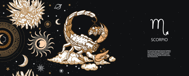 天蝎星座。天蝎座在云层中。篮子里的花。占星术。图片下载