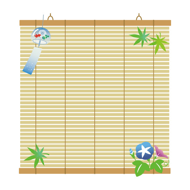 这是一幅画有牵牛花、金鱼图案的风铃、竹制屏风的夏景图。 库存插图，日本，遮阳篷，背景图片下载