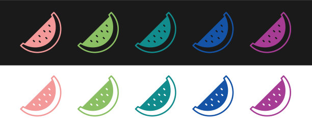 设置西瓜图标孤立在黑色和白色图片下载