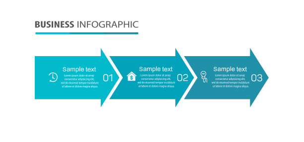 商业信息图形设计模板有3个选项，步骤或过程图片下载