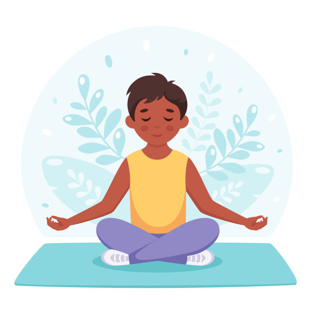男孩在莲花式冥想体操瑜伽和图片下载
