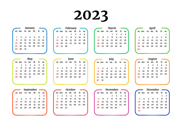 2023年日历，白色背景图片下载