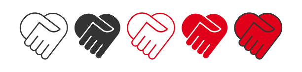 爱手护理图标。握手象征着心的符号。签署合作向量。图片下载