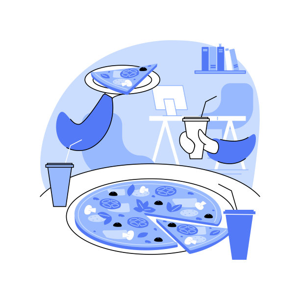 办公室里孤立的披萨卡通矢量插图。图片下载