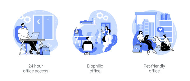 办公设施设计与独立卡通矢量插图se图片下载