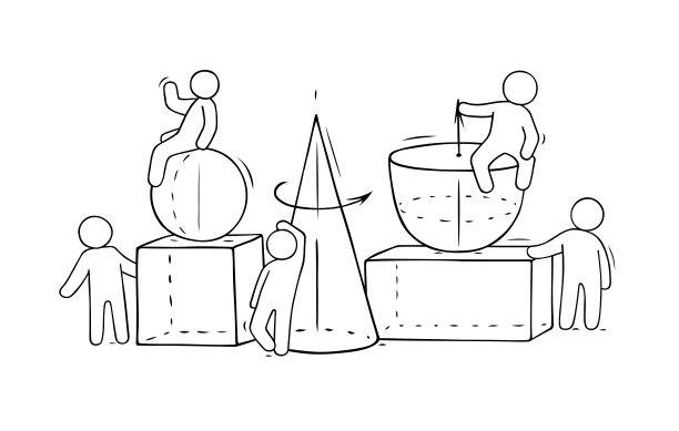 卡通小人与不同的几何图形。图片下载