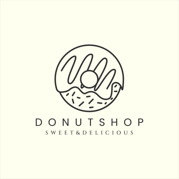 甜甜圈或蛋糕线条艺术风格的标志图标模板设计矢量插图图片下载