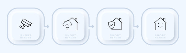 家庭安防系统设置图标。监控摄像头，云同步，保护，微笑，家庭，智能房屋，人。安全的概念。新生变形样式。矢量线图标的业务和广告图片下载