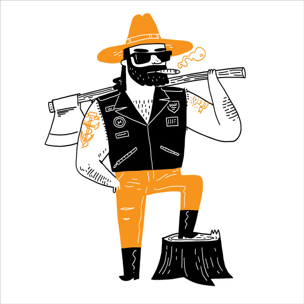 不法之徒站在他砍下的树桩旁边图片下载