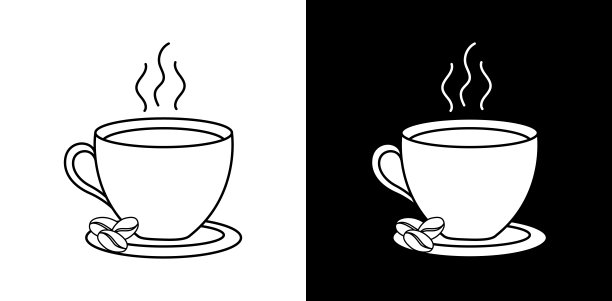 装咖啡豆的咖啡杯。该喝咖啡休息了。咖啡厅、咖啡屋、自助餐厅的线性设计。咖啡杯旗帜。餐厅纸质菜单的热饮标识。矢量图图片下载