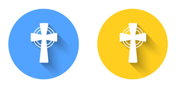 白色凯尔特十字图标孤立与长阴影图片下载