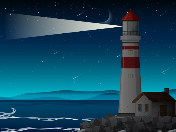 夜晚海岸上的灯塔图片下载