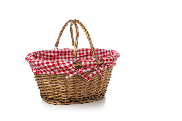 空的野餐篮子孤立在白色。本空间图片下载