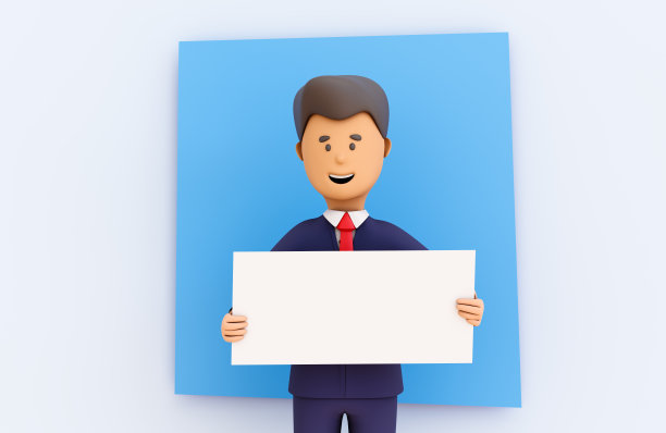 卡通商人持有一个空白黑板-空间的铭文-模型模板三维渲染图片下载
