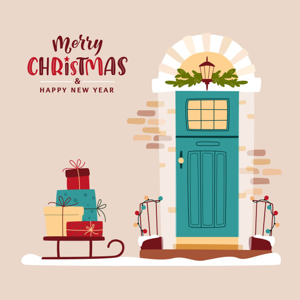 圣诞和新年概念入口门图片下载