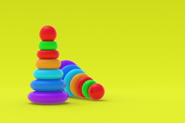 黄色背景的金字塔玩具。孩子的教育。教育游戏。学前教育的发展。副本的空间。三维渲染图片下载