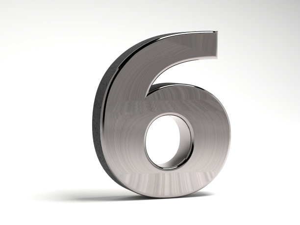 6号是钢做的，白色背景。金属体积图。3 d渲染。图片下载