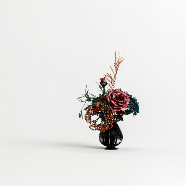3d插图花花瓶装饰孤立在白色背景图片下载