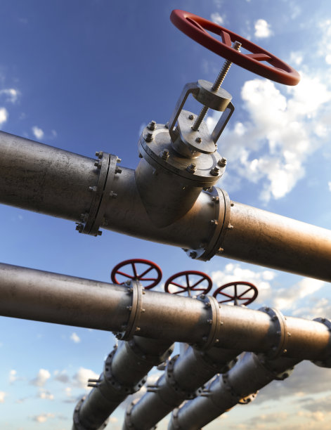 炼油厂石油管道红色阀门3d渲染图片下载