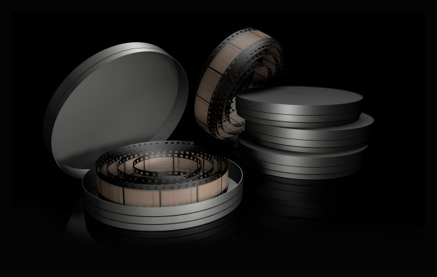 3D渲染电影卷在容器称为比萨饼图片下载