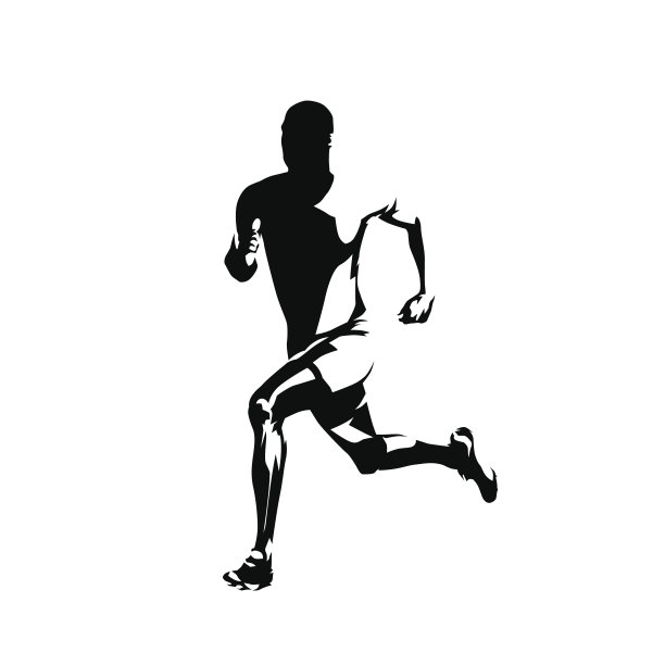马拉松运动员，孤立矢量轮廓，正面视图。跑步运动员图片下载