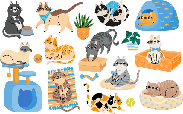 卡通猫玩玩具放松和图片下载