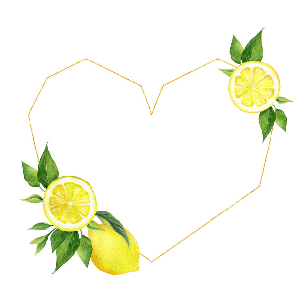 金色画框的柠檬水彩图片下载