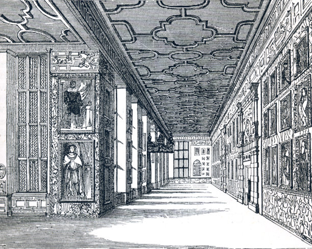肖像画廊内Hardwick Hall，德比郡，英格兰19世纪图片下载