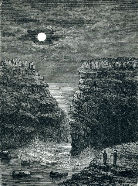 廷塔杰尔城堡，19世纪的插图图片下载