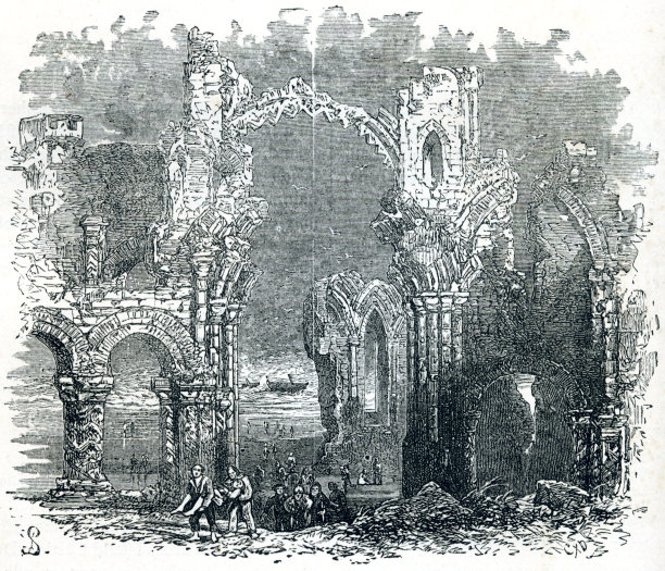 林迪斯法恩修道院修道院，诺森伯兰郡英格兰19世纪插图图片下载