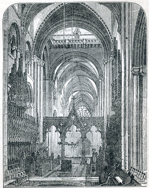 达勒姆大教堂唱诗班内饰，19世纪插图图片下载