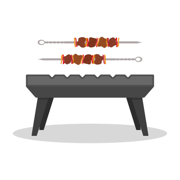 烤炉和烤肉串图标。彩色剪影。正面的看法。矢量简单的平面图形插图。孤立的物体在白色背景上。隔离。图片下载