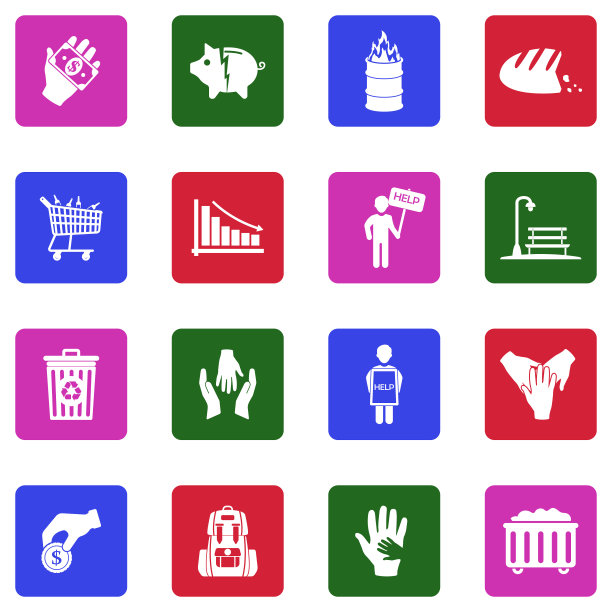 贫困的图标。白色平面设计在广场。矢量插图。图片下载