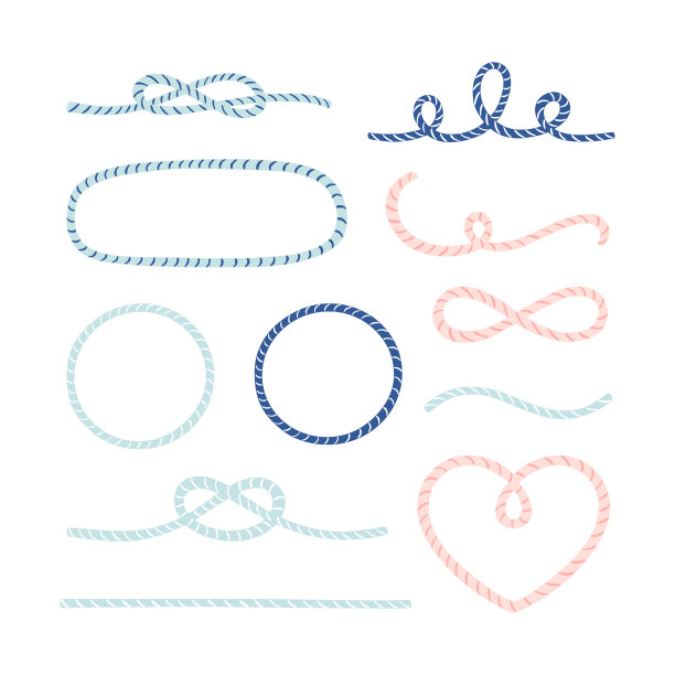矢量绳结收集。手绘水手绳剪纸图片下载