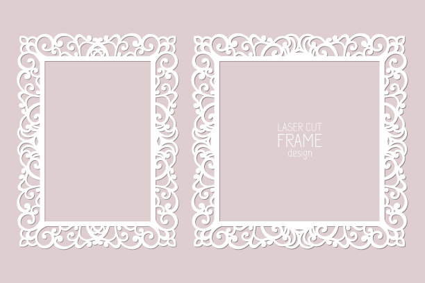 激光剪纸花边框架，矢量模板。装饰剪纸相框与图案。抽象的背景。婚礼请柬和贺卡元素。图片下载