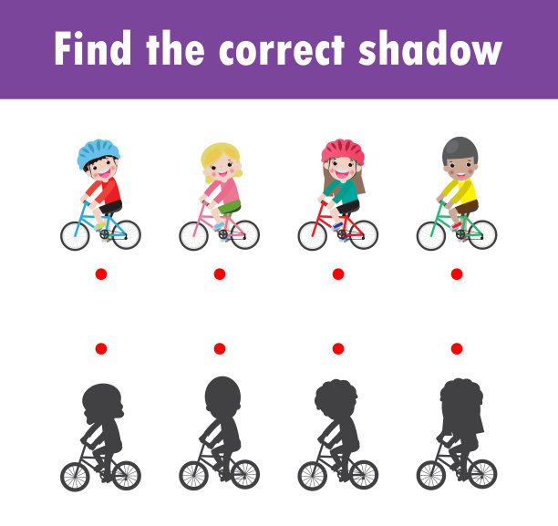 找到正确的影子。儿童教育游戏，儿童影子匹配游戏，儿童视觉游戏。连接点图片，教育矢量插图。图片下载
